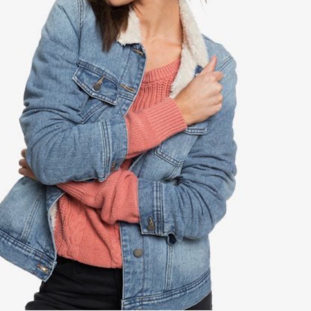 NWT🌟 ROXY Sandy Sherpa-Lined Denim Jacket
